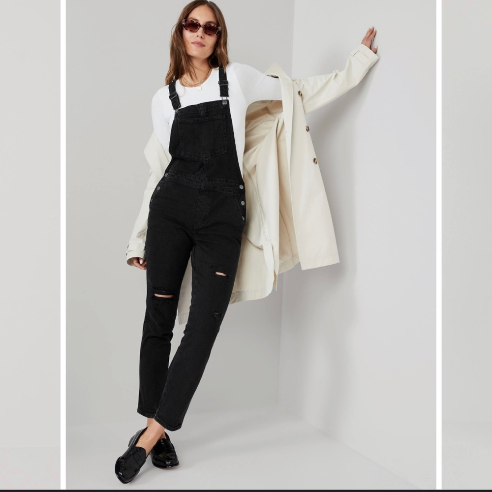 Old Navy Black Distressed Denim Overalls